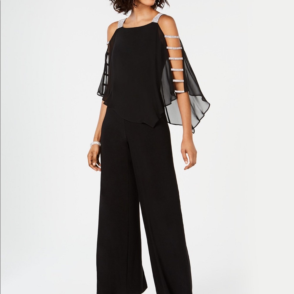 MSK Cold-Shoulder Rhinestone Jumpsuit (blue)